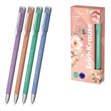 ErichKrause G-Reed Stick Pastel Bloom Boligrafo con Capuchon - Modelos Surtidos - Trazo 0.25mm - Tinta de Gel - Resistente al Agua - Secado Rapido - Tapa Ventilada - Color Azul (12 uds)