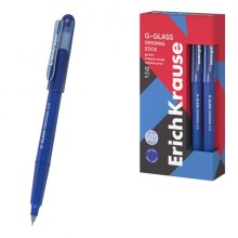 ErichKrause G-Glass Stick Original Boligrafo con Capuchon - Punta de 0.5mm - Trazo 0.4mm - Tinta de Gel - Resistente al Agua - Secado Rapido - Tapa Ventilada - Color Azul (12 uds)