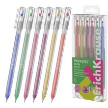 ErichKrause Paradise Stick Neon Pack de 6 Boligrafos con Capuchon - Punta de 0.6mm - Cuerpo Transparente - Trazo 0.5mm - Tinta de Secado Rapido - Tapa Ventilada - Colores Surtidos