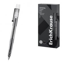 ErichKrause Crystal Stick Classic Boligrafo con Capuchon - Punta de 0.5mm - Trazo 0.4mm - Tinta de Gel - Resistente al Agua - Secado Rapido - Color Negro (12 uds)
