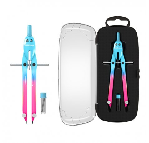 ErichKrause CoolRay Compas Escolar - Mina de Repuesto - Cuerpo Metalico - Estuche - 155mm de Longitud - Radio Maximo de 150mm - Colores Surtidos