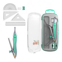 ErichKrause Pastel Bloom Pack Escolar de Dibujo - Compas - Regla de 15cm - Escuadra - Cartabon - Transportador de Angulos - Goma de Borrar - Sacapuntas - Estuche de Transporte - Color Verde