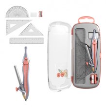 ErichKrause Pastel Bloom Pack Escolar de Dibujo - Compas - Regla de 15cm - Escuadra - Cartabon - Transportador de Angulos - Goma de Borrar - Sacapuntas - Estuche de Transporte - Color Melocoton