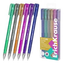 ErichKrause G-Cube Stick Glitter Pack de 6 Boligrafos con Capuchon - Punta de 1.0mm - Trazo 0.9mm - Tapa Ventilada - Colores Surtidos