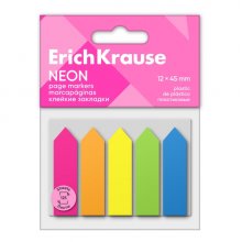 ErichKrause Neon Arrows Pack de 5 Blocs de 25 Marcadores de Pagina - Reposicionables - Plastico - 12x45mm - Colores Surtidos