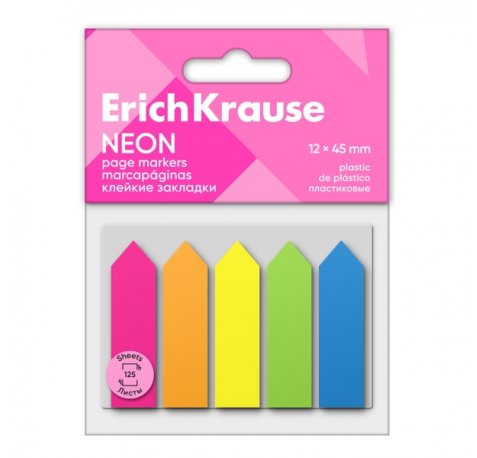 ErichKrause Neon Arrows Pack de 5 Blocs de 25 Marcadores de Pagina - Reposicionables - Plastico - 12x45mm - Colores Surtidos