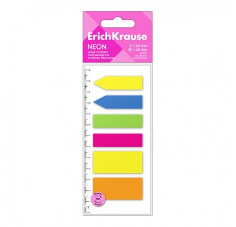 ErichKrause Neon Pack de 6 Blocs de 25 Marcadores de Pagina - Reposicionables - Plastico - 12x45mm - Colores Surtidos