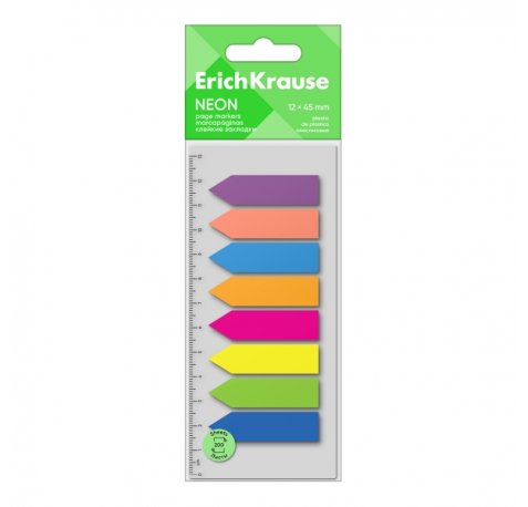 ErichKrause Neon Arrows Pack de 8 Blocs de 25 Marcadores de Pagina - Reposicionables - Plastico - 12x45mm - Colores Surtidos
