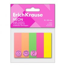 ErichKrause Neon Pack de 5 Blocs de 100 Marcadores de Pagina - Reposicionables - Papel de 75g/m2 - 15X50mm - Colores Surtidos