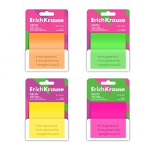 ErichKrause Neon Bloc de 50 Notas Adhesivas Reposicionables - Plastico - 75x75mm - Pegamento a Base de Agua - Colores Surtidos