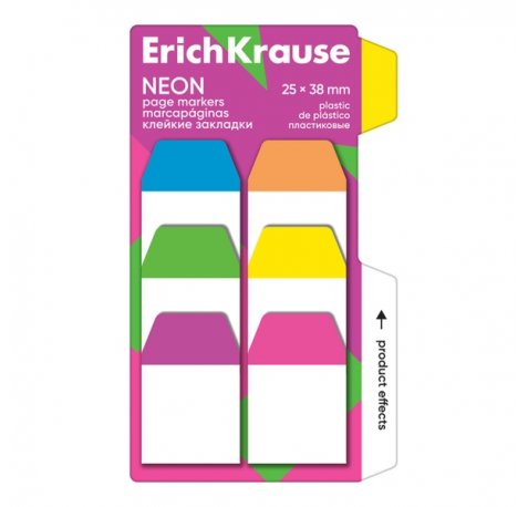 ErichKrause Neon Pack de 6 Blocs de 10 Marcadores de Pagina - Reposicionables - Plastico - 25X38mm - Colores Surtidos