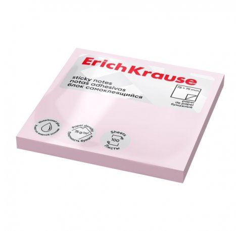 ErichKrause Bloc de 100 Notas Adhesivas Reposicionables - Papel de 75g/m2 - 75x75mm - Pegamento a Base de Agua - Color Rosa (12 uds)