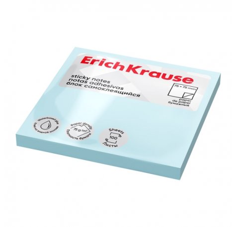 ErichKrause Bloc de 100 Notas Adhesivas Reposicionables - Papel de 75g/m2 - 75x75mm - Pegamento a Base de Agua - Color Azul (12 uds)