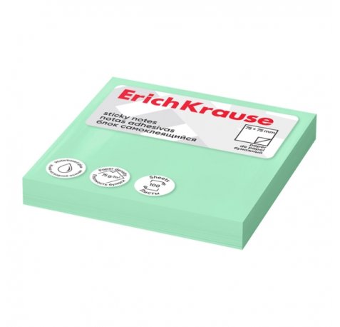 ErichKrause Bloc de 100 Notas Adhesivas Reposicionables - Papel de 75g/m2 - 75x75mm - Pegamento a Base de Agua - Color Verde (12 uds)