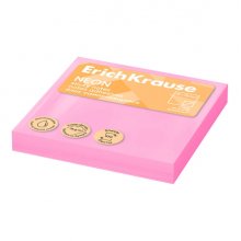 ErichKrause Neon Bloc de 100 Notas Adhesivas Reposicionables - Papel de 75g/m2 - 75x75mm - Pegamento a Base de Agua - Color Rosa (12 uds)