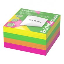 ErichKrause Neon Bloc de 400 Notas Adhesivas Reposicionables - Papel de 75g/m2 - 75x75mm - Pegamento a Base de Agua - Colores Surtidos (6 uds)
