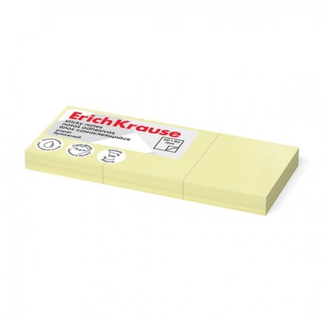 ErichKrause Pack de 3 Blocs de 100 Notas Adhesivas Reposicionables - Papel de 75g/m2 - 40X50mm - Pegamento a Base de Agua - Color Amarillo