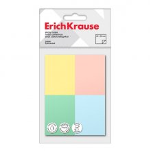 ErichKrause Pack de 4 Blocs de 100 Notas Adhesivas Reposicionables - Papel de 75g/m2 - 40X50mm - Pegamento a Base de Agua - Colores Surtidos