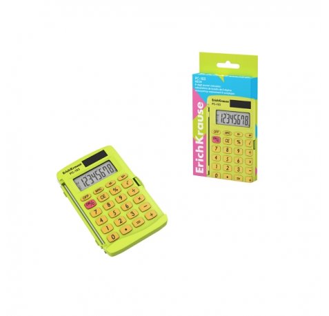 ErichKrause PC-103 Neon Calculadora de Bolsillo - Pantalla LCD de 8 Digitos - Presentado en Caja - Alimentacion Solar - Color Amarillo Neon