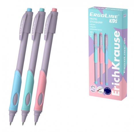 ErichKrause ErgoLine Kids Boligrafo Retractil - Modelos de Cuerpo Surtidos - Trazo 0.25mm - Color Azul (10 uds)