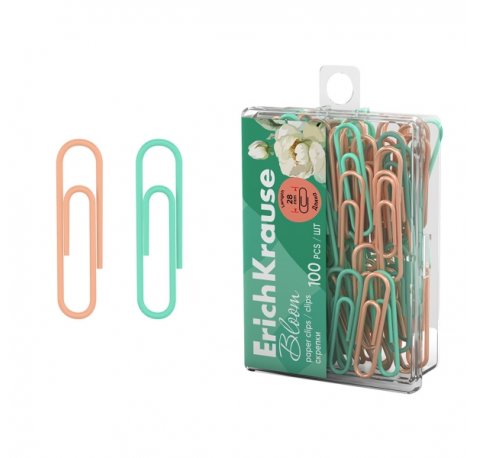 ErichKrause Pastel Bloom Pack de 100 Clips Recubiertos - 28mm - Caja de Plastico - Colores Surtidos