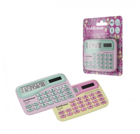 ErichKrause PC-869 Floral Soul Calculadora de Bolsillo - Pantalla LCD de 8 Digitos - Presentado en Blister - Alimentacion Solar - Colores Surtidos