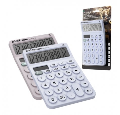 ErichKrause DC-2792-12 Big City Cats Calculadora de Sobremesa - Pantalla LCD de 12 Digitos - Apagado Automatico - Alimentacion Solar - Presentado en Blister - Colores Surtidos