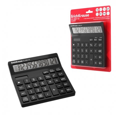 ErichKrause DC-2860-12T Classic Calculadora de Sobremesa - Pantalla LCD de 12 Digitos - Apagado Automatico - Alimentacion Solar - Presentado en Blister - Color Negro