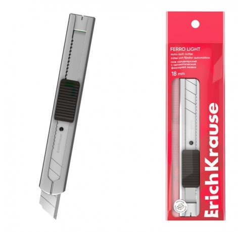 ErichKrause Ferro Light Cuter con Fijador Automatico - Metalico - Hoja de 18mm de Ancho - Color Acero