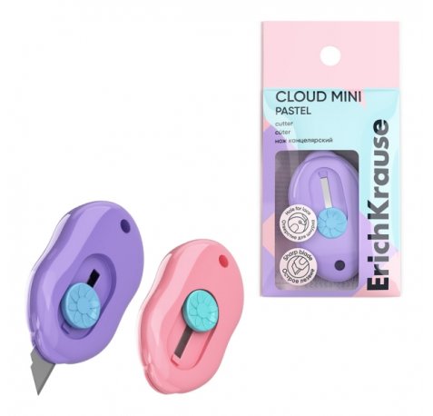 ErichKrause Cloud Mini Pastel Cuter con Fijador - Hoja de 9mm de Ancho - Cuerpo en Plastico - Colores Surtidos