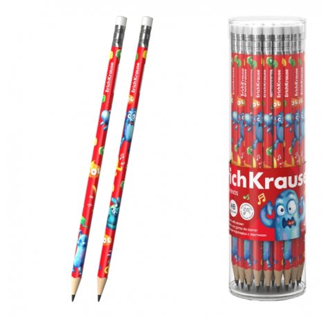 ErichKrause Jolly Friends Lapiz de Grafito con Goma de Borrar - Mina HB - Cuerpo Triangular - Colores Surtidos (42 uds)