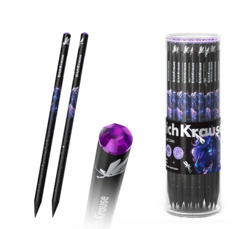 ErichKrause Black Unicorn Lapiz de Grafito - Mina HB - Cuerpo Redondo - Agarre Ergonomico - Colores Surtidos (42 uds)