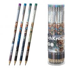 ErichKrause Magic Pet Lapiz de Grafito con Goma de Borrar - Mina HB - Cuerpo Redondo - Plastico - Colores Surtidos (42 uds)