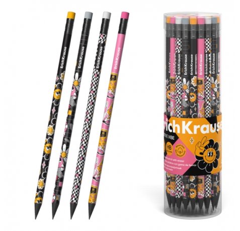 ErichKrause Positive Vibe Lapiz de Grafito con Goma de Borrar - Mina HB - Cuerpo Redondo - Plastico - Colores Surtidos (42 uds)