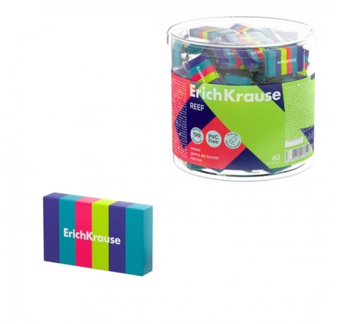 ErichKrause Reef Goma de Borrar - Caucho Termoplastico - Hipoalergenico - Libre de PVC - No Deja Residuos - Color Varios (60 uds)