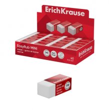ErichKrause EasyRub Mini Expositor con 40 Gomas de Borrar - Caucho Termoplastico - No Deja Residuos - Libre de PVC - Color Blanco