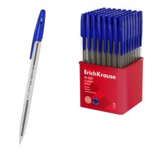 ErichKrause R-301 Stick Classic Boligrafo con Capuchon - Punta de 1.0mm - Cuerpo Transparente - Trazo 0.5mm - Tinta de Secado Rapido - Tapa Ventilada - Color Azul (70 uds)