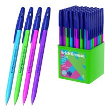 ErichKrause R-301 Stick Neon Boligrafo con Capuchon - Modelos Surtidos - Trazo 0.5mm - Tinta de Secado Rapido - Contenedor de Plastico - Tapa Ventilada - Color Azul (70 uds)
