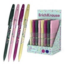 ErichKrause R-301 Stick Floral Soul Expositor con 48 Boligrafos con Capuchon - Modelos Surtidos - Trazo 0.35mm - Tinta de Secado Rapido - Tapa Ventilada - Color Azul