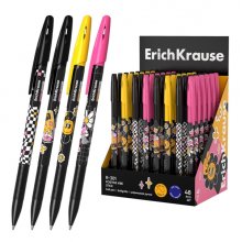 ErichKrause R-301 Stick Positive Vibe Expositor con 48 Boligrafos con Capuchon - Modelos Surtidos - Trazo 0.35mm - Tinta de Secado Rapido - Tapa Ventilada - Color Azul