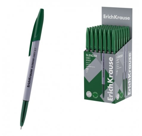 ErichKrause Slender Stick Grey Boligrafo con Capuchon - Punta de Aguja 0.7mm - Cuerpo Opaco Gris - Trazo 0.26mm - Tinta de Baja Viscosidad - Tapa Ventilada - Color Verde (50 uds)