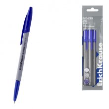 ErichKrause Slender Stick Grey Pack de 4 Boligrafos con Capuchon - Punta de Aguja 0.7mm - Cuerpo Opaco Gris - Trazo 0.26mm - Tinta de Baja Viscosidad - Tapa Ventilada - Color Azul