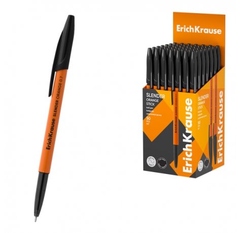 ErichKrause Slender Stick Orange Boligrafo con Capuchon - Punta de Aguja 0.7mm - Cuerpo Opaco Naranja - Trazo 0.26mm - Tinta de Baja Viscosidad - Tapa Ventilada - Color Negro (50 uds)