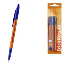 ErichKrause Slender Stick Orange Pack de 4 Boligrafos con Capuchon - Punta de Aguja 0.7mm - Cuerpo Opaco Naranja - Trazo 0.26mm - Tinta de Baja Viscosidad - Tapa Ventilada - Color Azul