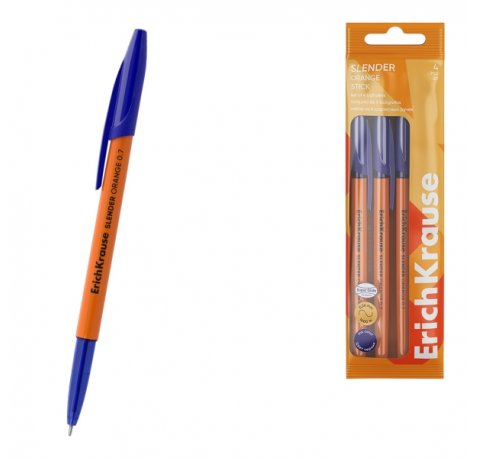 ErichKrause Slender Stick Orange Pack de 4 Boligrafos con Capuchon - Punta de Aguja 0.7mm - Cuerpo Opaco Naranja - Trazo 0.26mm - Tinta de Baja Viscosidad - Tapa Ventilada - Color Azul