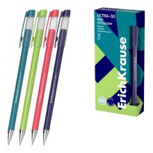 ErichKrause ULTRA-30 Stick and Grip Reef Boligrafo con Capuchon - Modelos Surtidos - Trazo 0.26mm - Zona de Agarre de Goma - Tinta de Baja Viscosidad - Tapa Ventilada - Color Azul (12 uds)