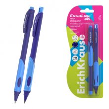 ErichKrause Pack de Boligrafo Retractil y Portaminas - Punta de 0.5mm - Mina de 2mm HB - Zona de Agarre Triangular - Capuchon Ventilado - Color Azul