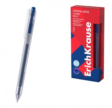 ErichKrause Crystal Note Matic Classic Boligrafo Retractil - Punta de 0.5mm - Trazo 0.4mm - Color Azul (12 uds)