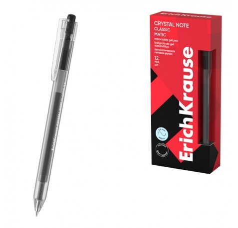 ErichKrause Crystal Note Matic Classic Boligrafo Retractil - Punta de 0.5mm - Trazo 0.4mm - Color Negro (12 uds)