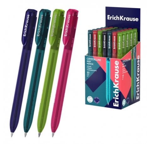 ErichKrause Crystalline Matic Reef Boligrafo Retractil - Modelos Surtidos - Trazo 0.35mm - Color Azul (50 uds)